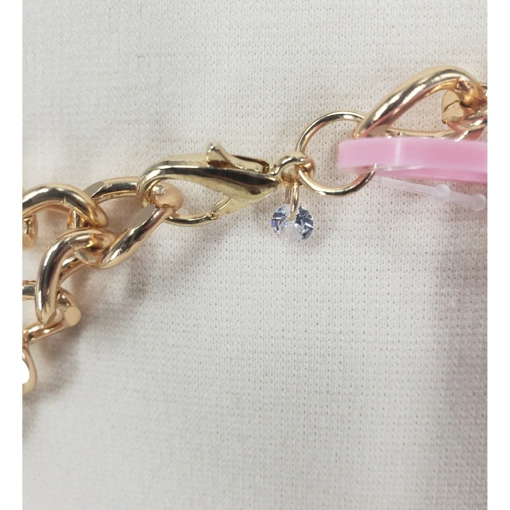 Juicy Couture Charm Chain Belt Women 1X Gold Pink Heart Crown Bee Y2K Rhinestone